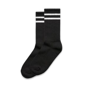 Black socks with white stripes